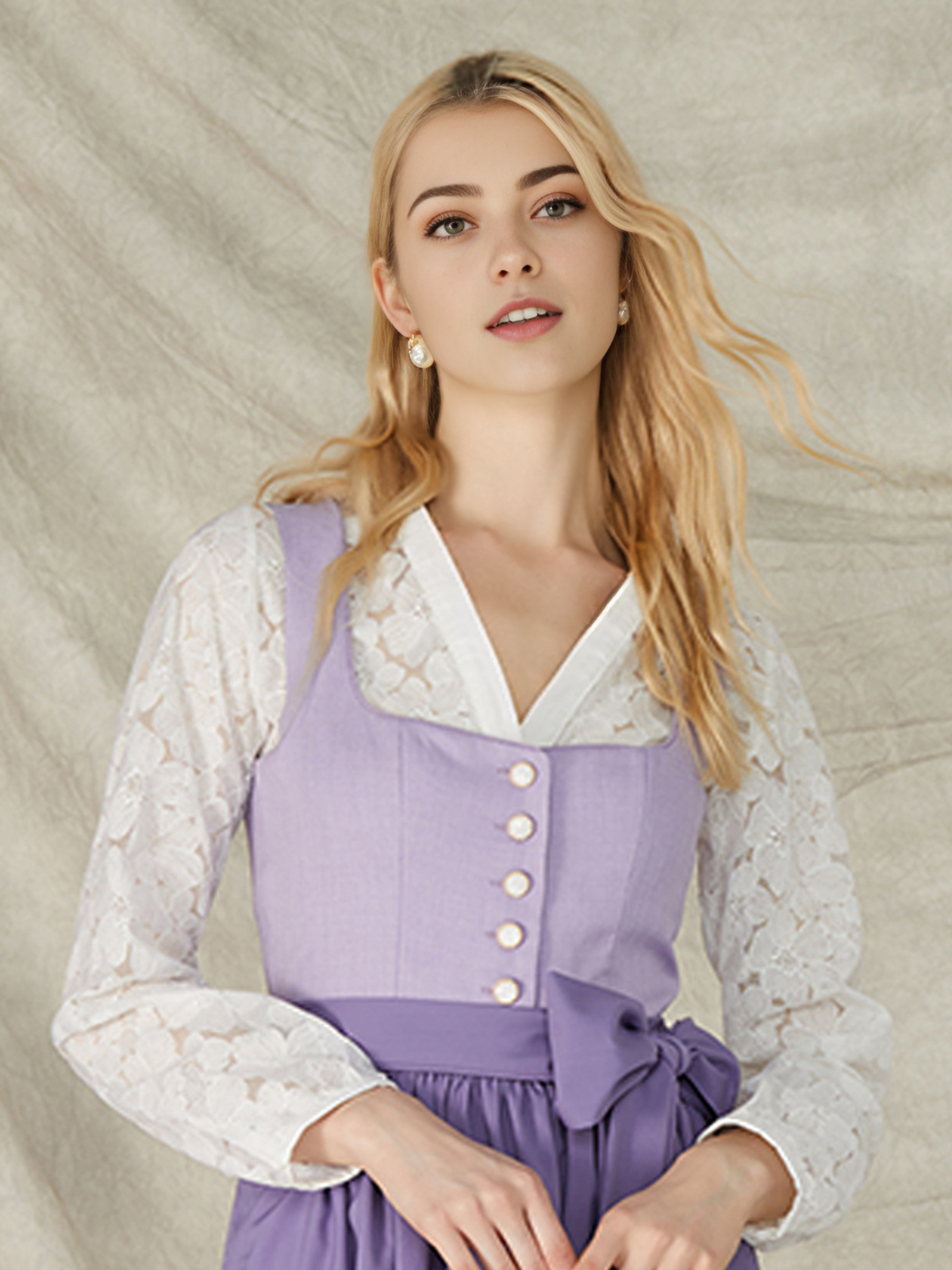 Modernes Dirndl in Lila mit femininem Schnitt